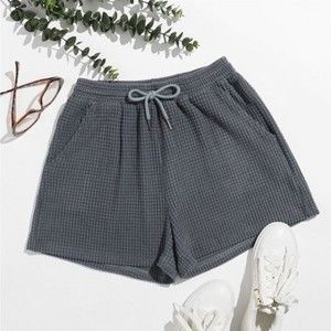 SHEIN Dark Grey Drawstring Waist Waffle Knit Shorts